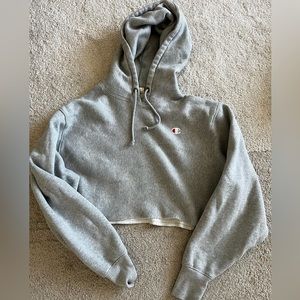 Women’s Champion Half Crop Gray Hoodie Size Medium Oversized